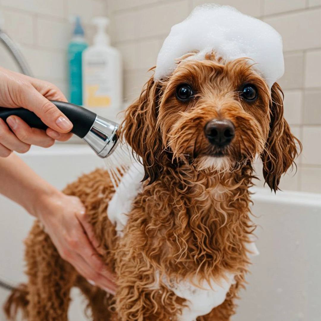  Dog bathing process showing hygiene and natural pet care routine