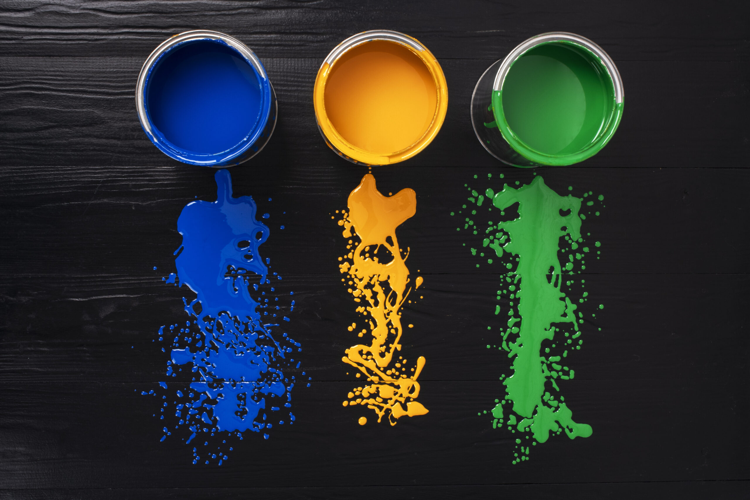 Different colored paint finish materials are used in high-performance coatings