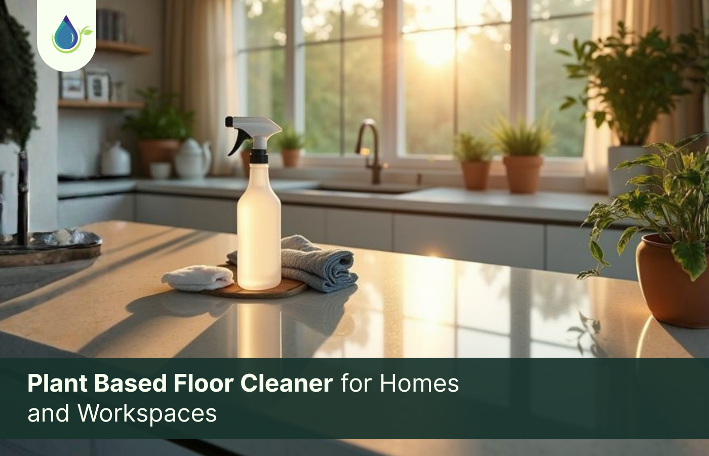 Plant Based Floor Cleaner in a modern kitchen, highlighting a plant-derived floor cleaning solution for homes and workspaces with sustainable everyday cleaning.