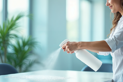 Surface hygiene and healthcare disinfectant spray are used in offices and public spaces
