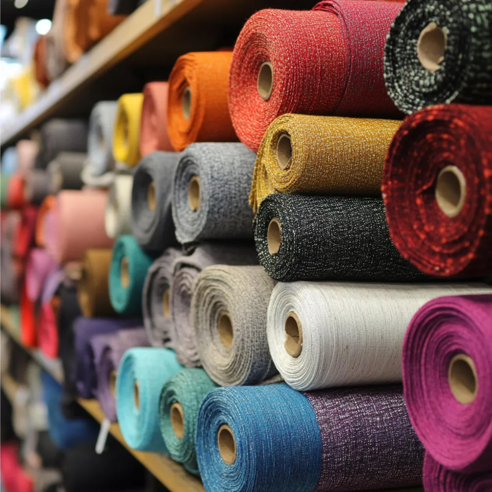 Rolls of colorful, sustainable textile fabrics used for eco-friendly and plant-based textile production